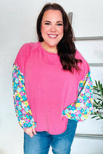 Load image into Gallery viewer, Lock Eyes Pink &amp; Floral Bubble Sleeve French Terry Pullover

