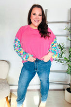 Load image into Gallery viewer, Lock Eyes Pink &amp; Floral Bubble Sleeve French Terry Pullover
