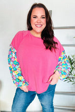 Load image into Gallery viewer, Lock Eyes Pink &amp; Floral Bubble Sleeve French Terry Pullover
