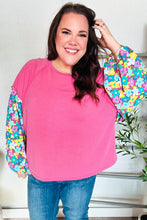 Load image into Gallery viewer, Lock Eyes Pink &amp; Floral Bubble Sleeve French Terry Pullover
