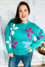 Load image into Gallery viewer, Adorable Turquoise Daisy Flower Jacquard Pullover Sweater
