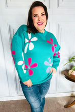 Load image into Gallery viewer, Adorable Turquoise Daisy Flower Jacquard Pullover Sweater

