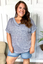 Load image into Gallery viewer, Weekend Ready Denim Banded V Neck Textured Slub Rib Top
