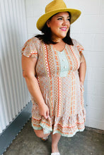 Load image into Gallery viewer, Sage Boho Floral Button Detail V Neck Ruffle Dress
