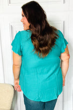 Load image into Gallery viewer, Eyes On You Teal Scalloped V Neck Tulip Sleeve Top
