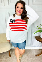 Load image into Gallery viewer, American Flag White Crochet Oversized Knit Sweater
