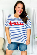 Load image into Gallery viewer, America Proud Blue Striped Embroidered Puff Sleeve Top
