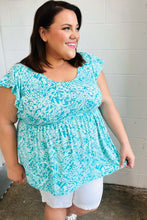 Load image into Gallery viewer, Aqua Boho Print Ruffle Short Sleeve Babydoll Top
