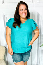 Load image into Gallery viewer, Eyes On You Teal Scalloped V Neck Tulip Sleeve Top
