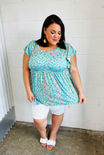 Load image into Gallery viewer, Turquoise Floral Stripe Babydoll Top
