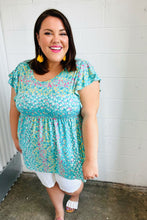 Load image into Gallery viewer, Turquoise Floral Stripe Babydoll Top
