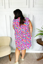 Load image into Gallery viewer, Feeling Femme&#39; Fuchsia &amp; Mint Abstract Print Frill Mock Neck Dress
