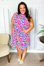 Load image into Gallery viewer, Feeling Femme&#39; Fuchsia &amp; Mint Abstract Print Frill Mock Neck Dress
