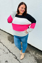 Load image into Gallery viewer, Fuchsia &amp; Black Color Block Hacci Sweater Top
