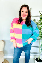 Load image into Gallery viewer, Catch Glances Blush &amp; Blue Stripe Color Block Knit Sweater
