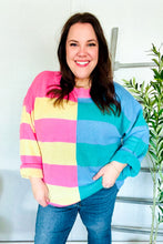 Load image into Gallery viewer, Catch Glances Blush &amp; Blue Stripe Color Block Knit Sweater

