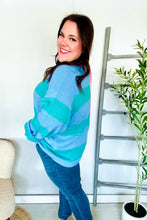 Load image into Gallery viewer, Catch Glances Blush &amp; Blue Stripe Color Block Knit Sweater

