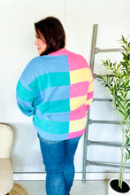 Load image into Gallery viewer, Catch Glances Blush &amp; Blue Stripe Color Block Knit Sweater

