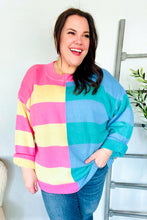 Load image into Gallery viewer, Catch Glances Blush &amp; Blue Stripe Color Block Knit Sweater
