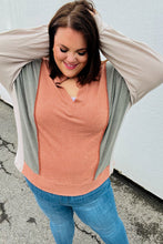 Load image into Gallery viewer, Weekend Bliss Rust &amp; Olive Collared Terry Color Block Top
