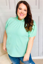 Load image into Gallery viewer, Follow Me Mint Frill Mock Neck Woven Top
