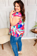 Load image into Gallery viewer, Find Yourself Fuchsia Geo Abstract V Neck Flutter Sleeve Top
