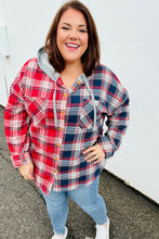 Load image into Gallery viewer, Face the Day Red/Navy Plaid Color Block Hoodie Shacket
