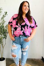 Load image into Gallery viewer, Tropical Vibes Black &amp; Hot Pink Floral V Neck Top
