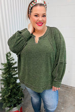 Load image into Gallery viewer, The Slouchy Olive Two Tone Knit Notched Raglan Top
