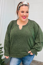 Load image into Gallery viewer, The Slouchy Olive Two Tone Knit Notched Raglan Top

