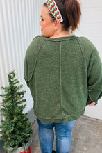 Load image into Gallery viewer, The Slouchy Olive Two Tone Knit Notched Raglan Top
