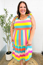 Load image into Gallery viewer, Start The Day Rainbow Stripe Shoulder Tie Tiered Dress
