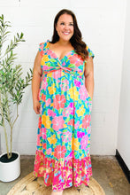 Load image into Gallery viewer, Vacay Vibes Blue Floral Print Sweetheart Twisted Neckline Maxi Dress
