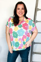 Load image into Gallery viewer, Spring Vibes Multicolor Floral Collar Notch Neck Waffle Knit Top
