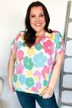 Load image into Gallery viewer, Spring Vibes Multicolor Floral Collar Notch Neck Waffle Knit Top
