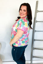 Load image into Gallery viewer, Spring Vibes Multicolor Floral Collar Notch Neck Waffle Knit Top
