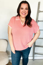 Load image into Gallery viewer, Weekend Ready Coral Collar Notch Neck Waffle Knit Top
