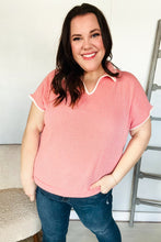 Load image into Gallery viewer, Weekend Ready Coral Collar Notch Neck Waffle Knit Top
