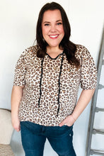 Load image into Gallery viewer, Everyday Animal Print Collar Notch Front Tie Knit Top
