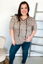 Load image into Gallery viewer, Everyday Animal Print Collar Notch Front Tie Knit Top
