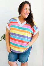 Load image into Gallery viewer, Sieze The Day Rainbow Striped V Neck Drop Shoulder Thermal Knit Top
