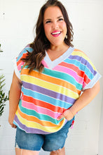 Load image into Gallery viewer, Sieze The Day Rainbow Striped V Neck Drop Shoulder Thermal Knit Top
