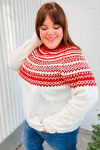 Load image into Gallery viewer, Feeling Festive Ivory &amp; Red Fair Isle Mock Neck Sweater
