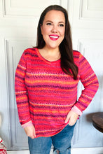 Load image into Gallery viewer, Be Bold Flame &amp; Magenta Striped Cable Knit Print Hacci Top
