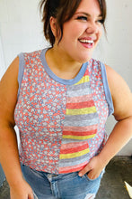 Load image into Gallery viewer, Coral &amp; Denim Stripe Floral Print Tank Top
