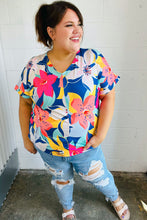 Load image into Gallery viewer, Navy &amp; Yellow Tropical Floral V Neck Top
