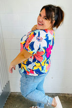 Load image into Gallery viewer, Navy &amp; Yellow Tropical Floral V Neck Top
