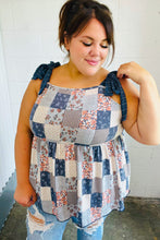 Load image into Gallery viewer, Denim Patchwork Babydoll Shoulder Tie Top
