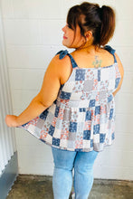 Load image into Gallery viewer, Denim Patchwork Babydoll Shoulder Tie Top
