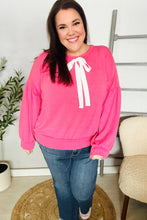 Load image into Gallery viewer, Pretty In Pink French Terry Bow Tie Drop Shoulder Pullover
